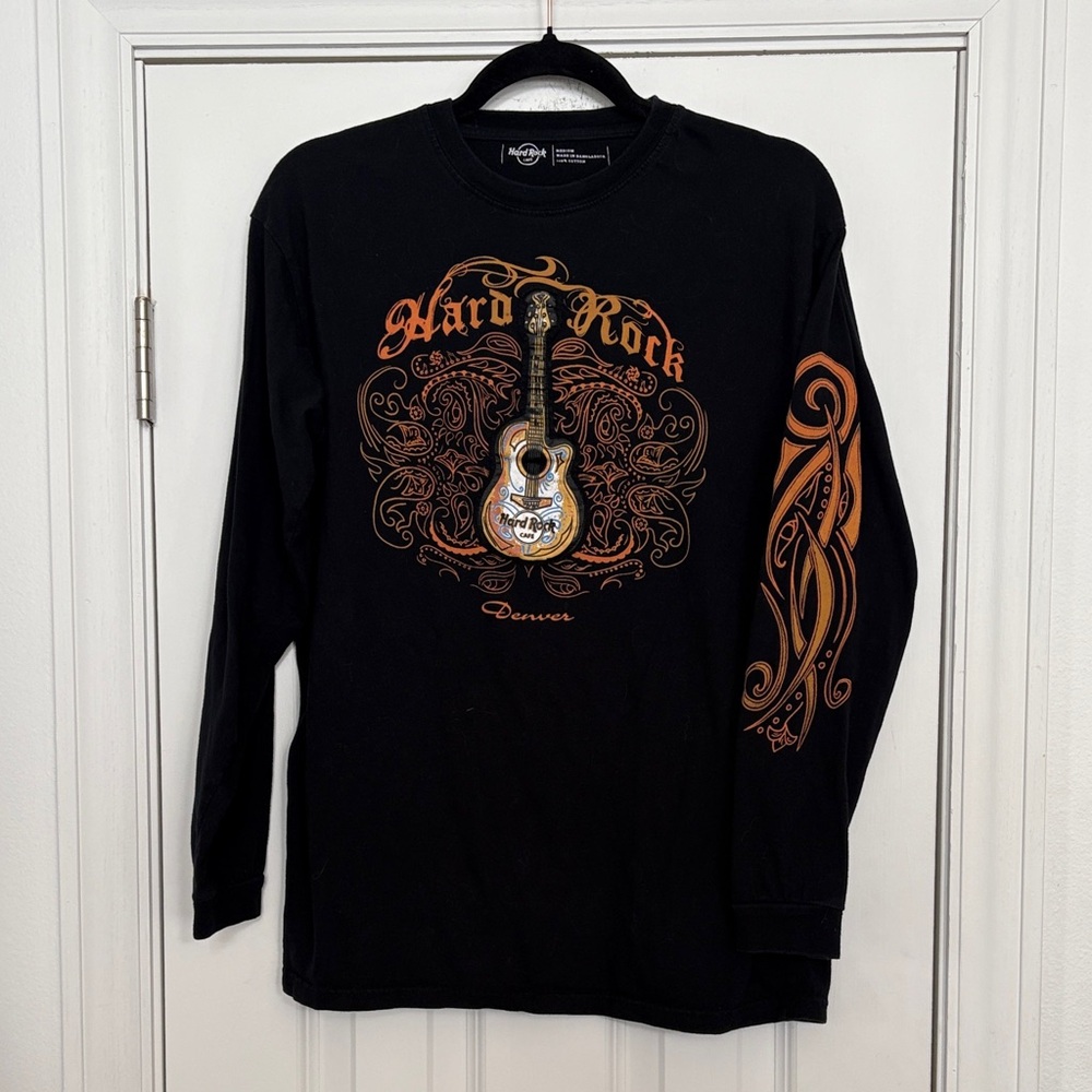 Hard Rock Cafe Denver Long-Sleeve‎ with Orange Guitar Graphic Sz M